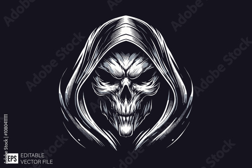 grim reaper illustration dark art style vector design black and white illustration