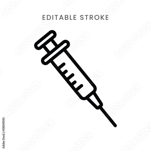 Injection syringe icon. Vaccine injections for prevention symbol outline. Editable stroke