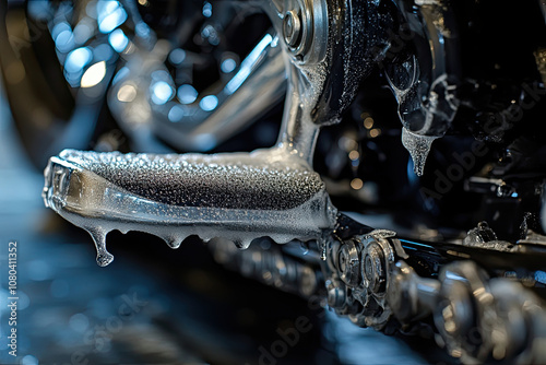 Motorcycle footpegs being cleaned and polished photo