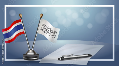 Thailand and Afghanistan Small national flag on bokeh background, cooperative relationship