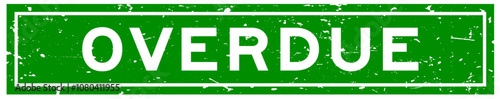 Grunge green overdue word square rubber seal stamp on white background