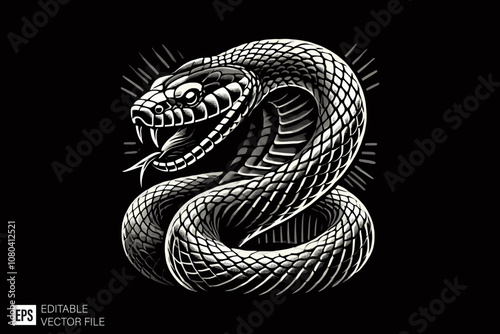 snake illustration dark art style vector design black and white