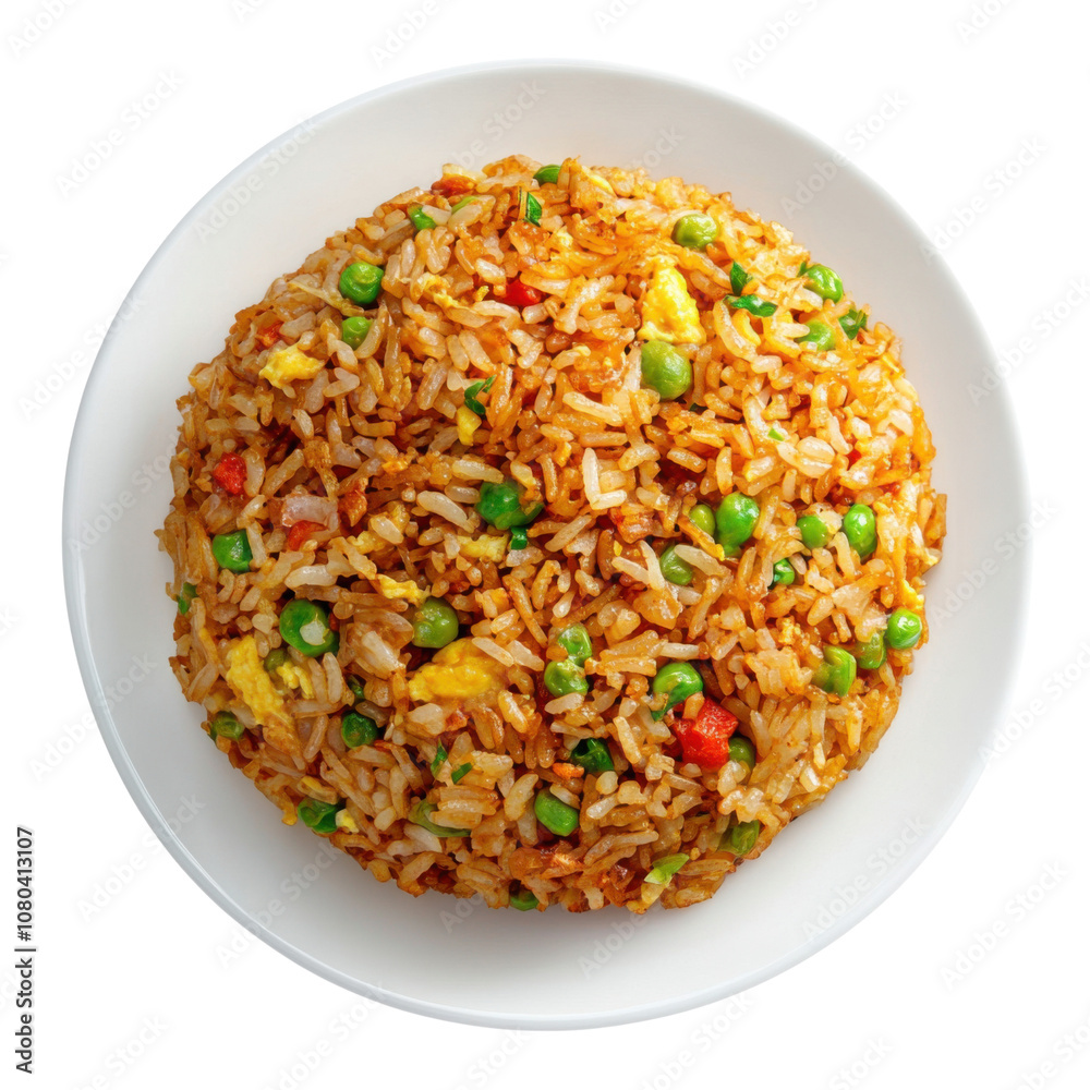Vegetable Fried Rice with Peas, Carrots, and Egg in a Delicious Stir-Fry Bowl PNG Icon on transparent background