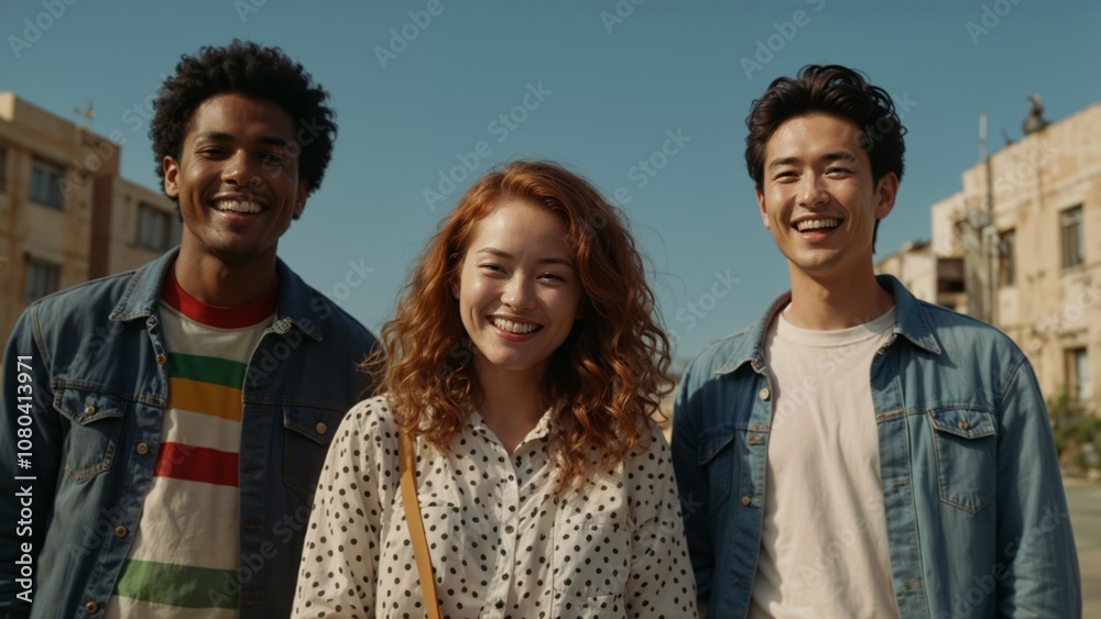 Diverse Friends: Smiling, Happy, and United Outdoors Diverse Friends: Smiling, Happy, and United Outdoors
