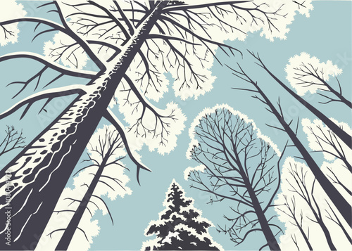 Winter Forest Silhouette EPS Vector Illustration - Snowy Trees Against Blue Sky.