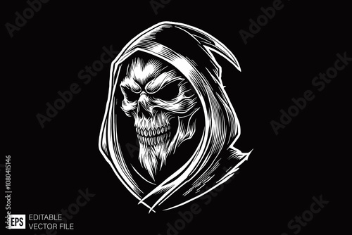 grim reaper illustration dark art style vector design black and white illustration