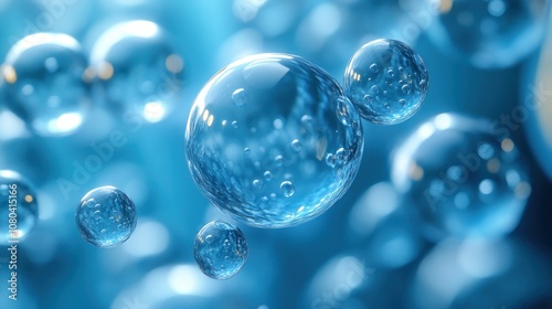 Close-up of water droplets in a blue environment.