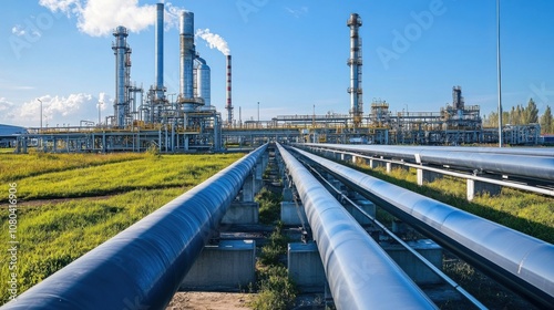 Energy supply with gas pipeline, petrochemical industry with oil refinery