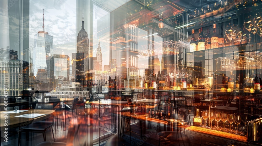 Culinary environment blended with architectural landmarks in double exposure Culinary environment blended with architectural landmarks in double exposure