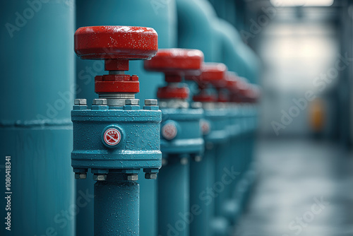 Close-up of industrial-grade pipeline valves in operation photo