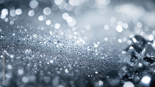 A dazzling array of sparkling silver glitter against a blurred background, creating a festive and luxurious atmosphere.