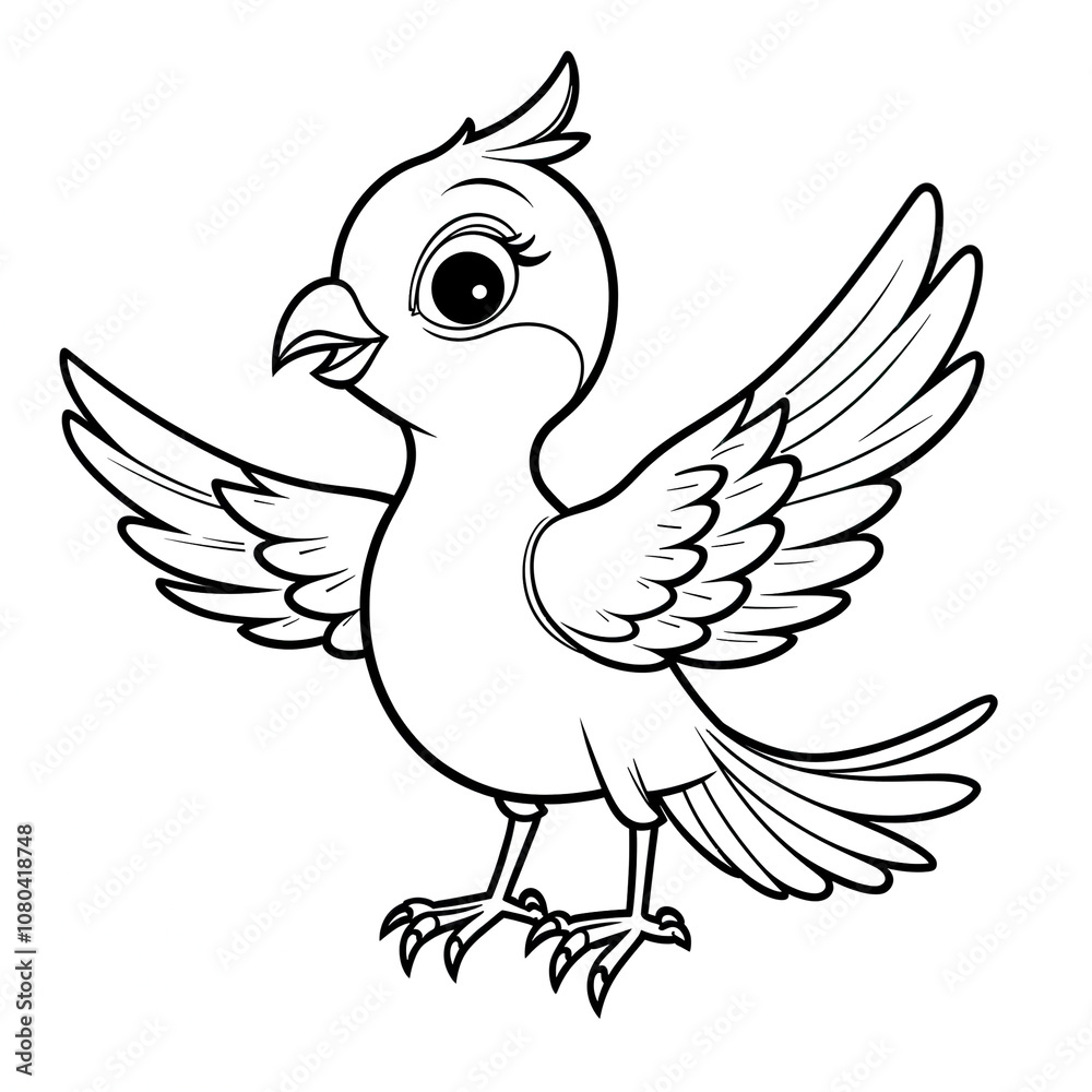 Black and White Cartoon Bird Illustration Black and White Cartoon Bird Illustration