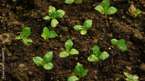 Earth Day concept - young plants germinate in fresh soil