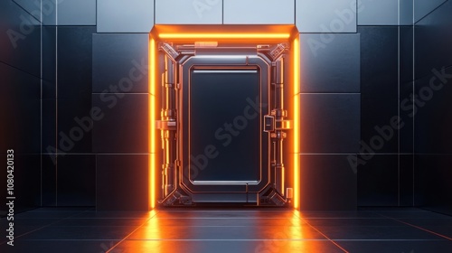 Fototapeta Naklejka Na Ścianę i Meble -  Abstract and futuristic door mechanism, science fiction spaceship hatch