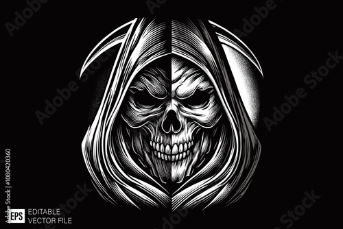 grim reaper illustration dark art style vector design black and white illustration