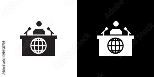 News presenter on TV Show icon linear logo isolated
