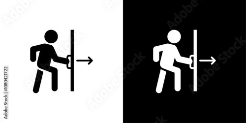 Person push the door icon linear logo isolated