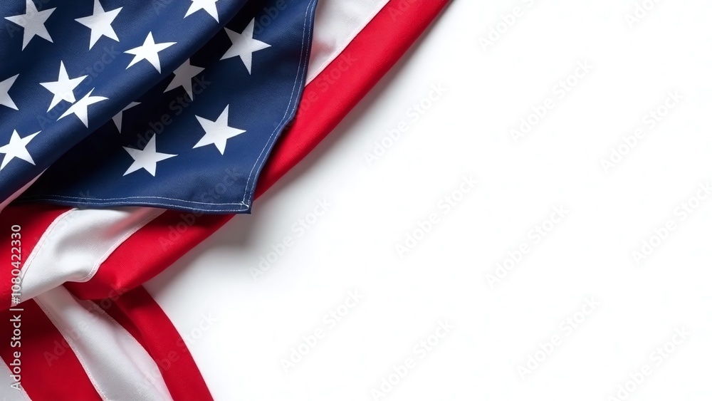 American flag, draped, white background American flag, draped, white background