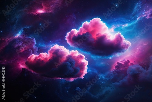 Vibrant Neon Clouds Gliding Through Cosmic Light photo