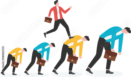 Businessman stepping on the heights of his companions

