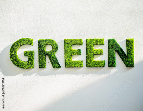 White background with the word GREEN spelling out in grass.