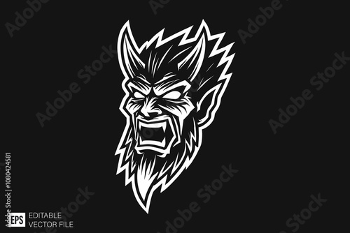 skull demon head dark art style vector design black and white illustration