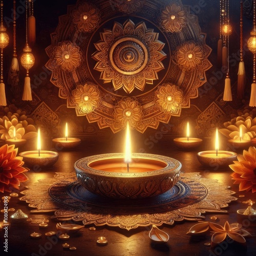 Sharad Purnima with lamp background image photo