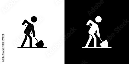 Worker digging icon linear logo isolated