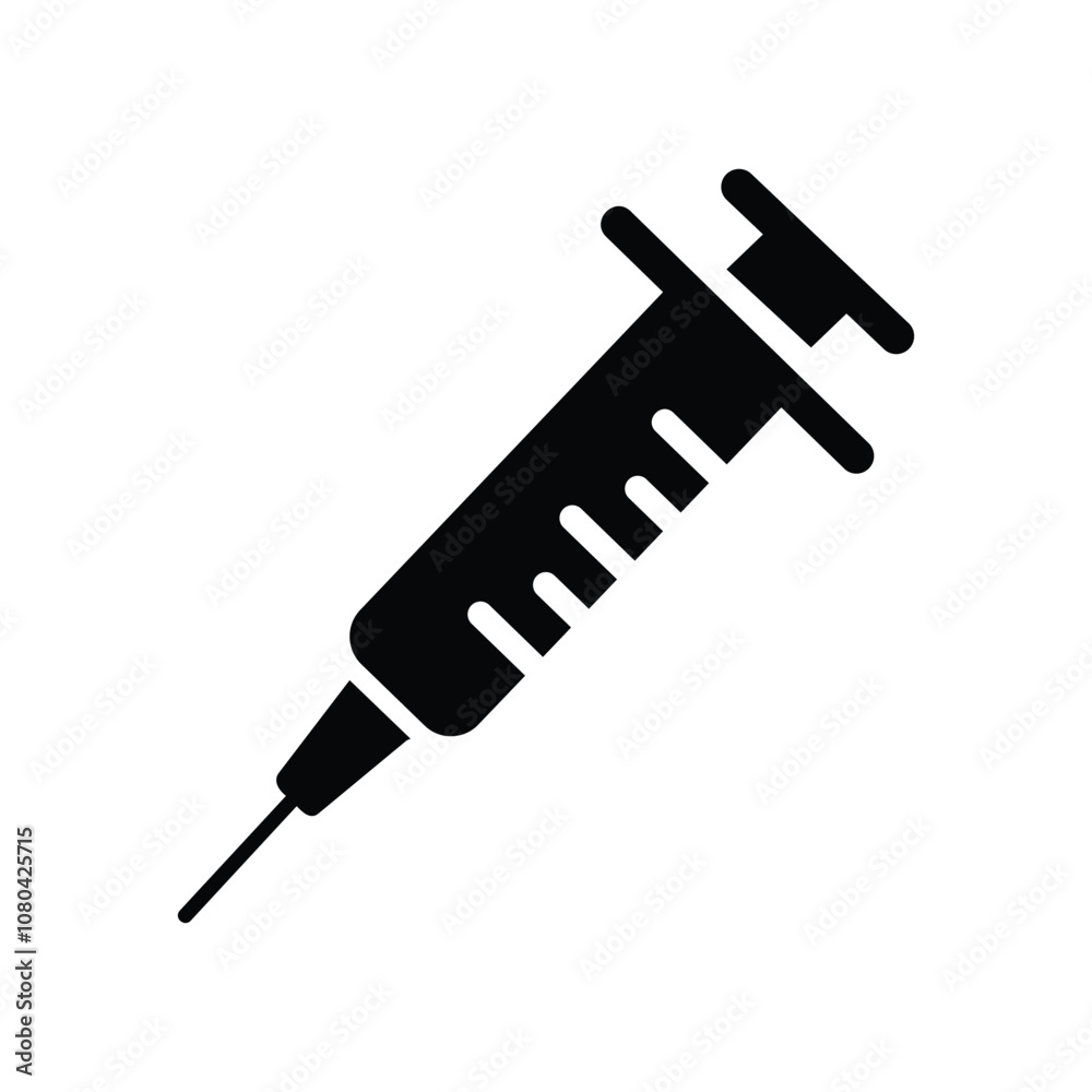 Injection syringe icon vector. Vaccine injections for prevention symbol flat black solid icon Injection syringe icon vector. Vaccine injections for prevention symbol flat black solid icon
