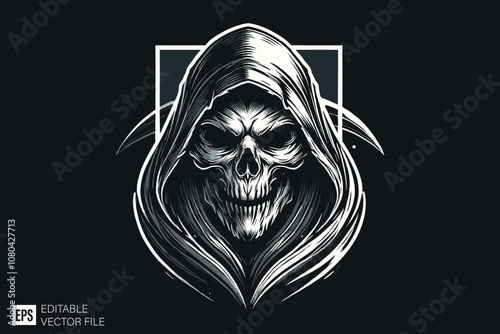 grim reaper illustration dark art style vector design black and white illustration
