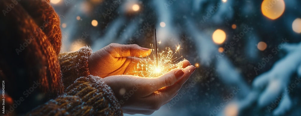 Sparkling ornament held by hands with Christmas lights. Sparkling ornament held by hands with Christmas lights.