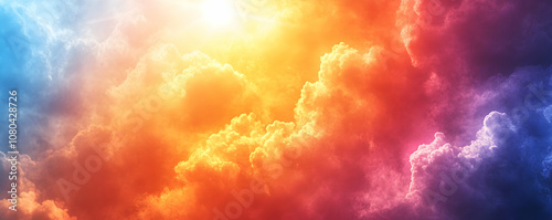 Abstract Colorful Cloudscape with Vivid Hues and Sunrays