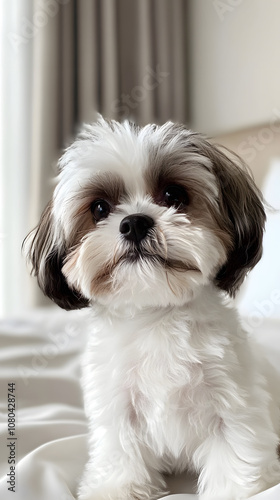 Cute Small White Dog with Brown Patches