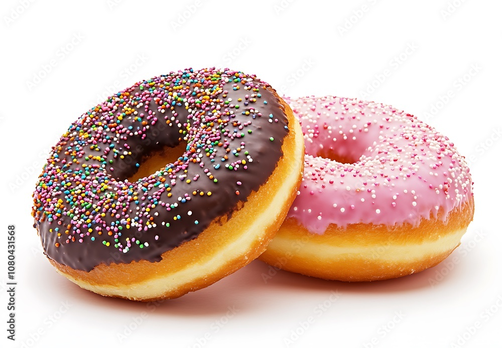 Delicious colorful donuts isolated on a white background, Generative AI Delicious colorful donuts isolated on a white background, Generative AI