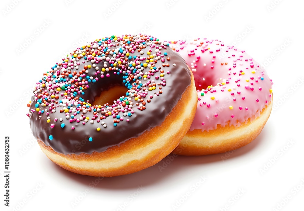 Delicious colorful donuts isolated on a white background, Generative AI