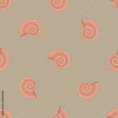 Seashell Vector Seamless Pattern with Marine Elements on Moss Green Background. Perfect for Coastal and Beach Design