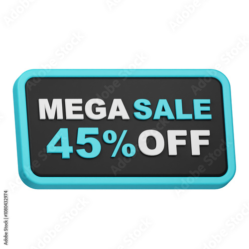 mega sale 45% off 3d icon isolated on the white background