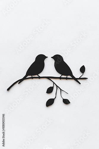 Silhouette of Birds on Branch - Romantic Art photo