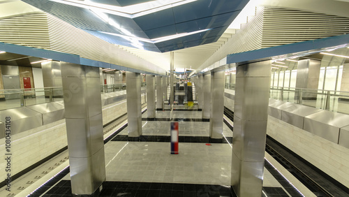 Interior of a modern subway station with trains timelapse hyperlapse