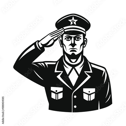 Saluting Soldier silhouette vector illustration on White Background