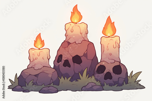 Three Candles on Skull-Shaped Rocks photo