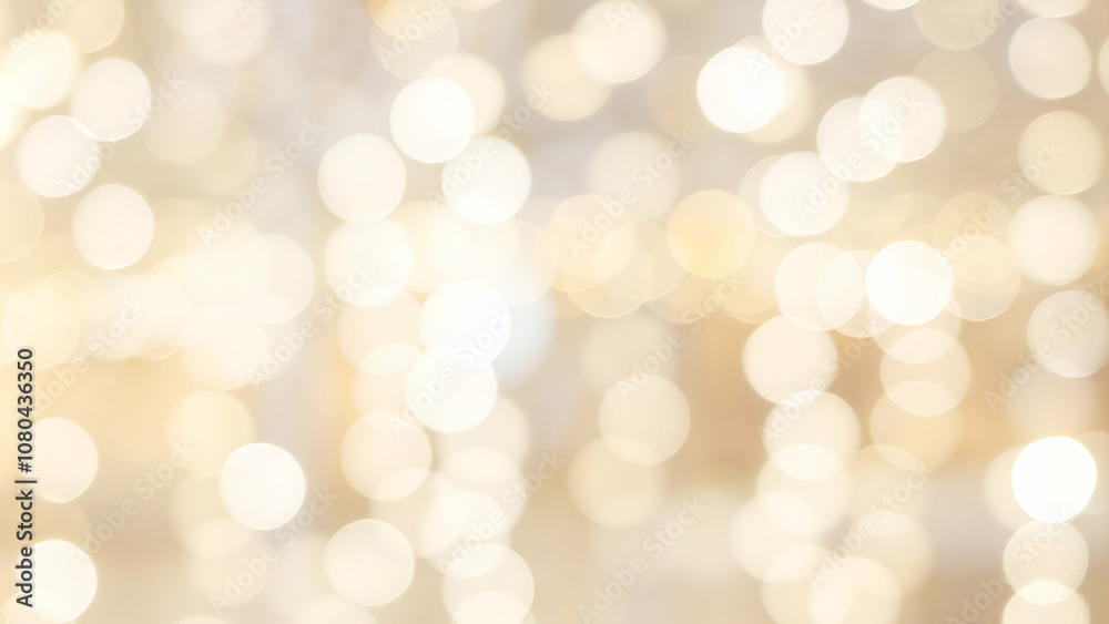 Fototapeta premium Blurry golden lights on a soft cream background, evoking a festive and celebratory mood with an abstract bokeh effect.