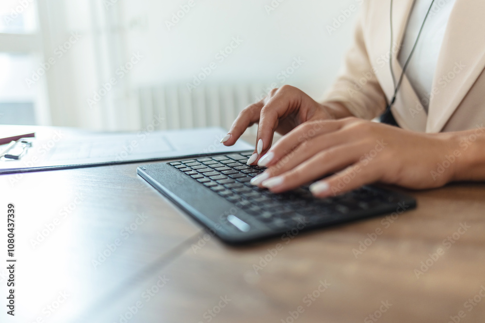 Keyboard, hands and businesswoman in the office typing for legal research for a court case. Technology, career and closeup of professional female attorney working on a law project in modern workplace. Keyboard, hands and businesswoman in the office typing for legal research for a court case. Technology, career and closeup of professional female attorney working on a law project in modern workplace.