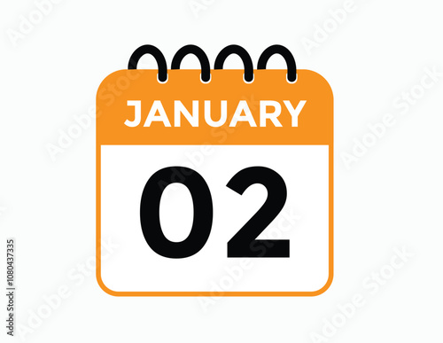 January 2 Calendar Day or Calender Date for Deadlines or Appointment. calendar date icon on white background