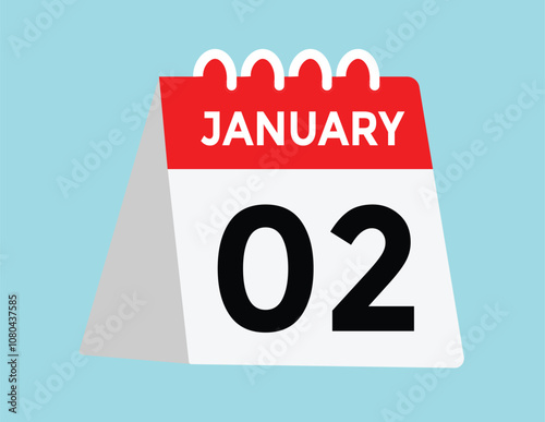 January 2 Calendar Day or Calender Date for Deadlines or Appointment. calendar date icon on white background