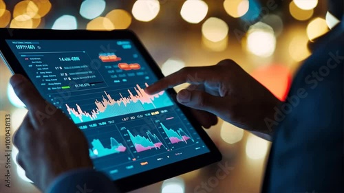 A person is using a tablet to look at financial data
