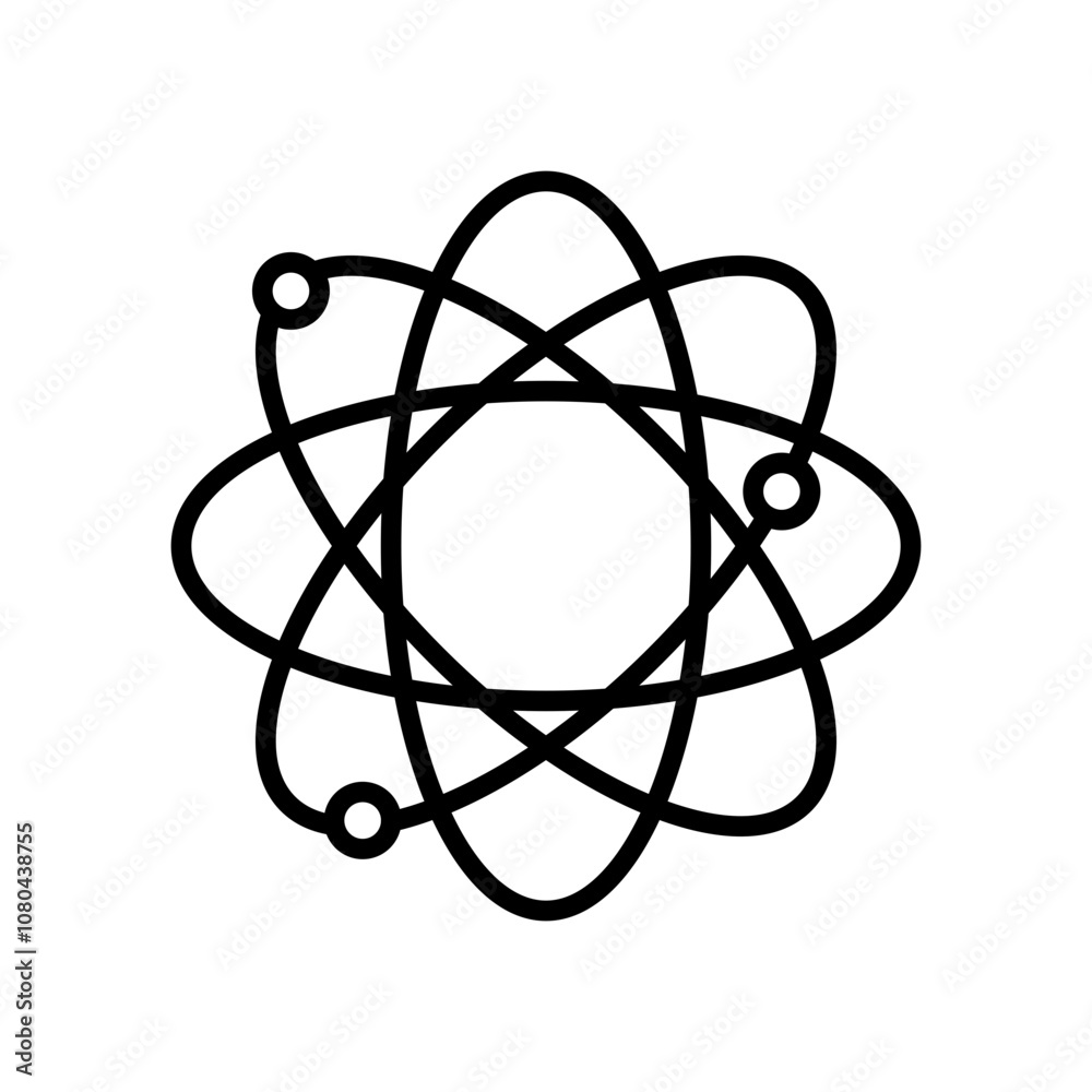 Atom scientific icon linear logo mark in black and white Atom scientific icon linear logo mark in black and white