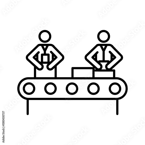Assembly line icon linear logo mark in black and white