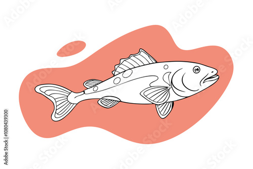 High-Quality Lingcod Fish Line Art Vector