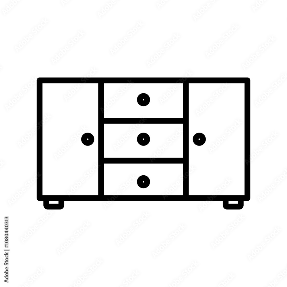 Credenza icon linear logo mark in black and white Credenza icon linear logo mark in black and white